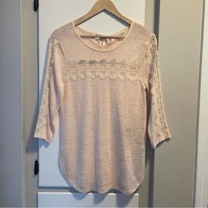 Maison Jules Blush Blouse with Lace Overlay, Size Medium
